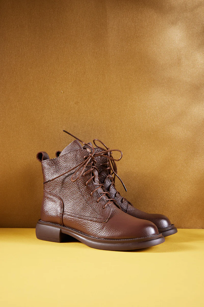 Rumour Has It | Easton Leather Combat Boots - Brown - Image 7