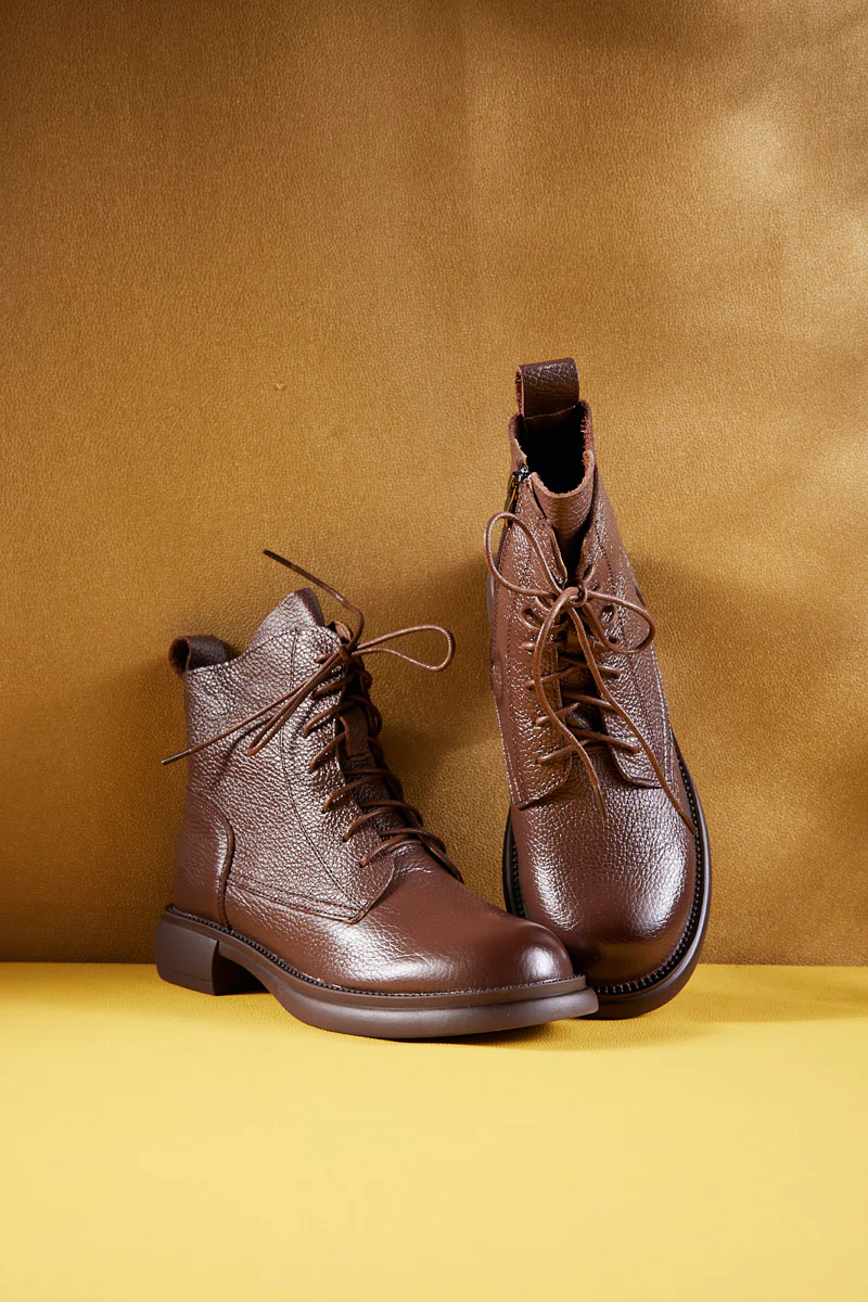 Rumour Has It | Easton Leather Combat Boots - Brown - Image 8