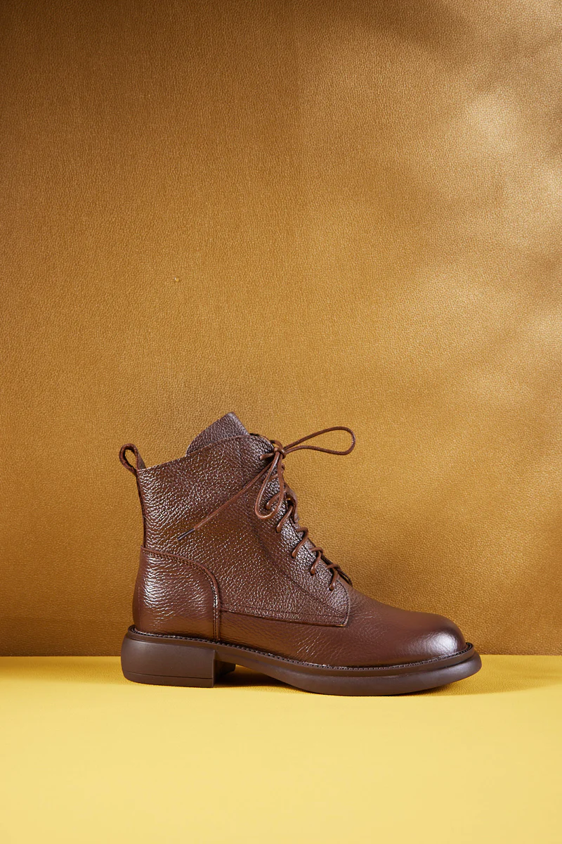 Rumour Has It | Easton Leather Combat Boots - Brown - Image 9
