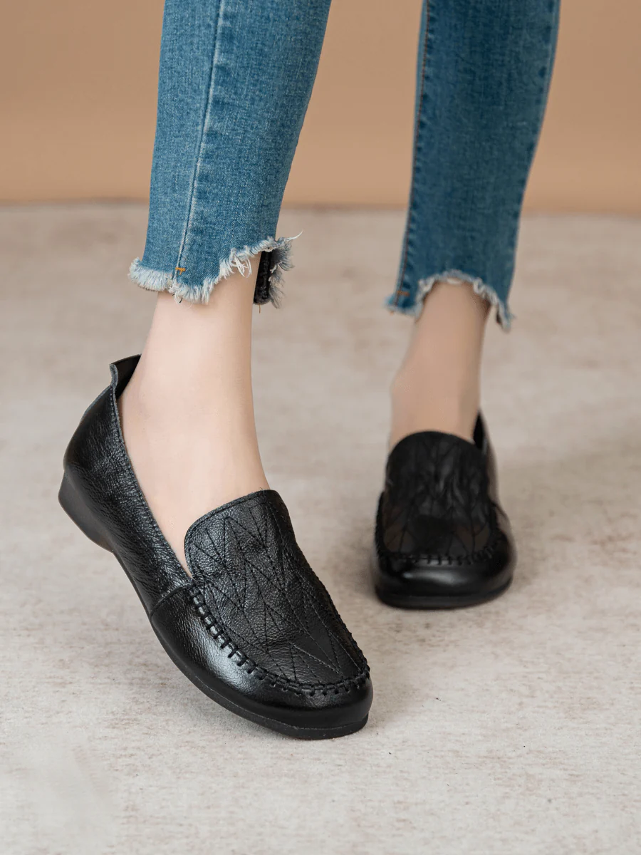 RUMOUR HAS IT| GEOMETRY STITCHING UPPER LEATHER LOAFER - BLACK - Image 2