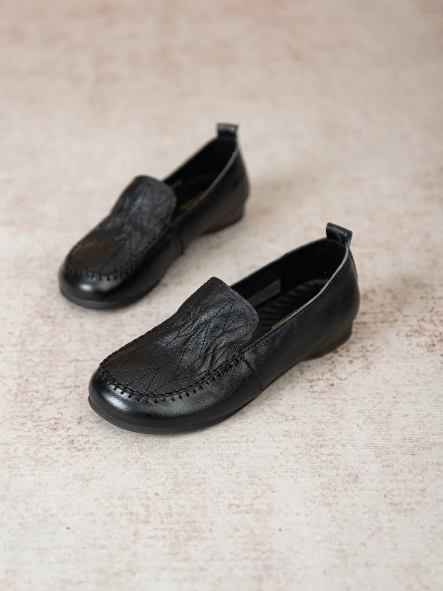 RUMOUR HAS IT| GEOMETRY STITCHING UPPER LEATHER LOAFER - BLACK - Image 5
