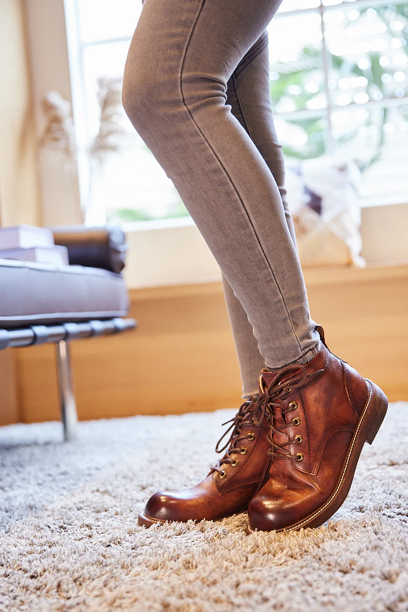 Rumour Has It | Jossie Leather Lace Up Combat Boot - Brown - Image 4