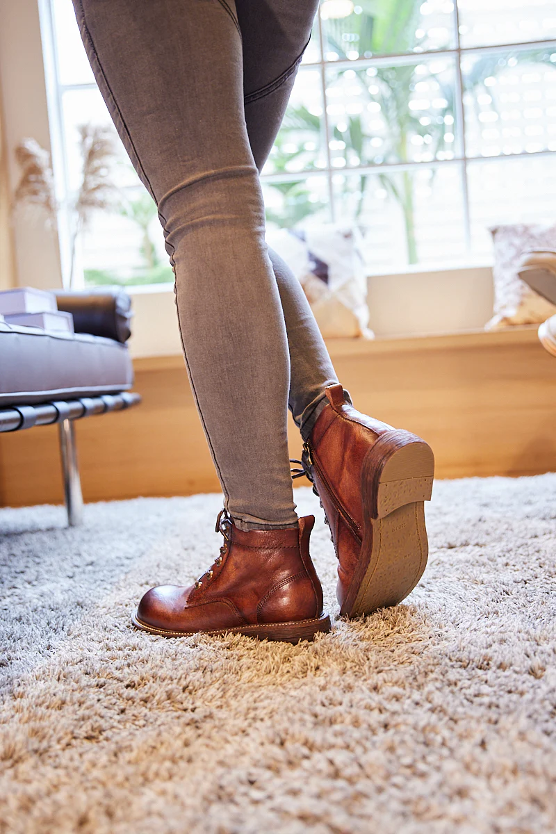 Rumour Has It | Jossie Leather Lace Up Combat Boot - Brown - Image 5