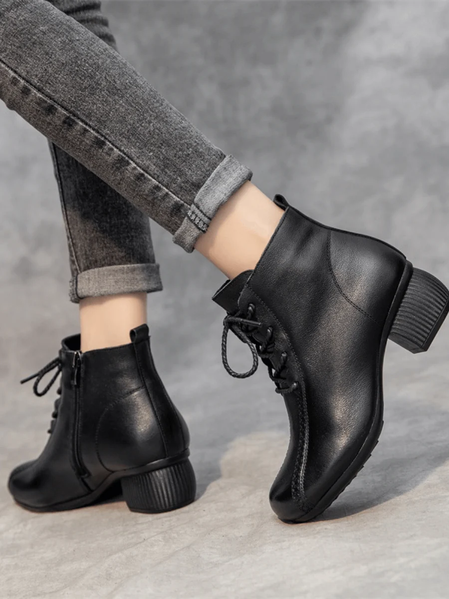 RUMOUR HAS IT | LACE-UP LEATHER ANKLE BOOTS - BLACK - Image 6