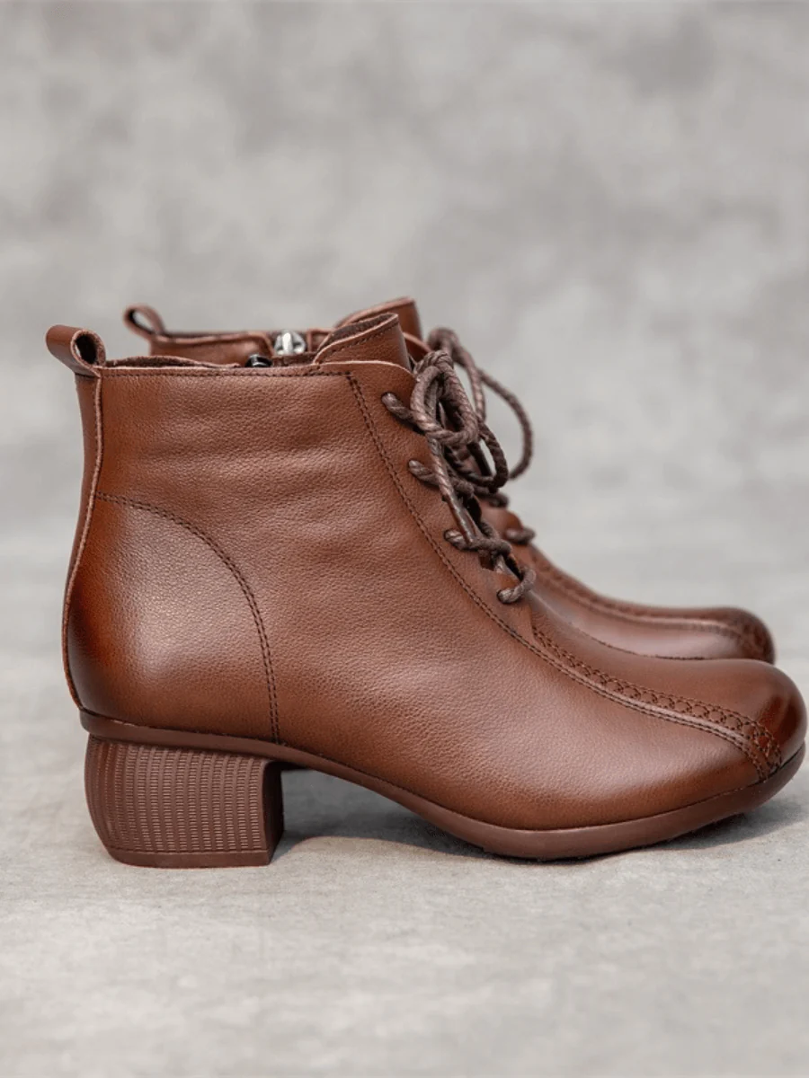 RUMOUR HAS IT | LACE-UP LEATHER ANKLE BOOTS - BROWN - Image 3
