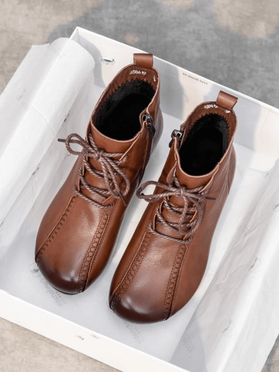 RUMOUR HAS IT | LACE-UP LEATHER ANKLE BOOTS - BROWN - Image 4