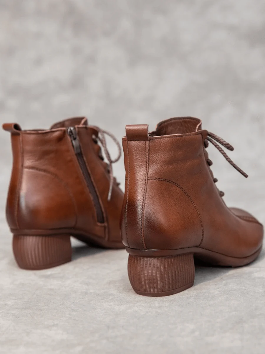 RUMOUR HAS IT | LACE-UP LEATHER ANKLE BOOTS - BROWN - Image 5
