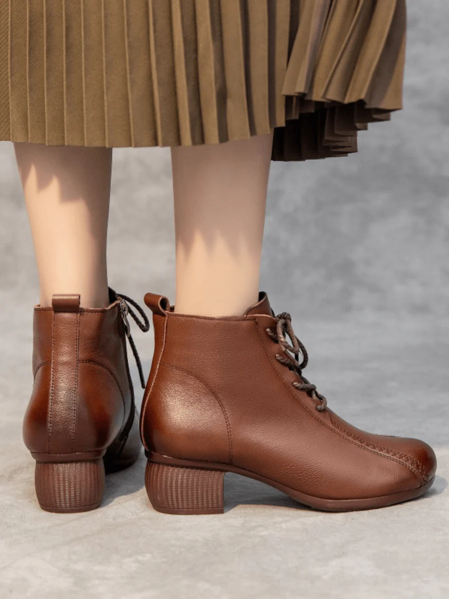RUMOUR HAS IT | LACE-UP LEATHER ANKLE BOOTS - BROWN - Image 6