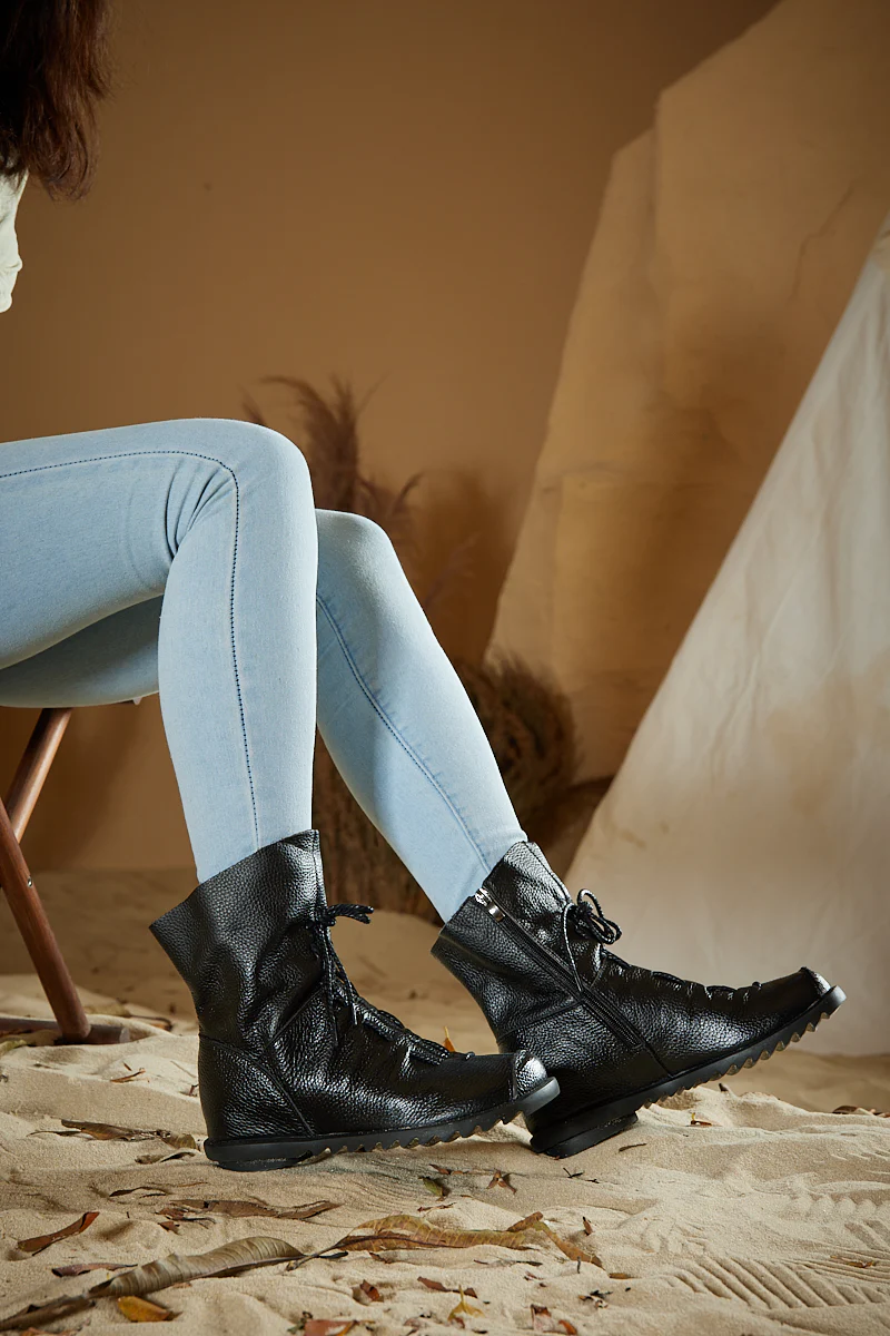 Rumour Has It | Liberty Leather Combat Boots - Black - Image 12
