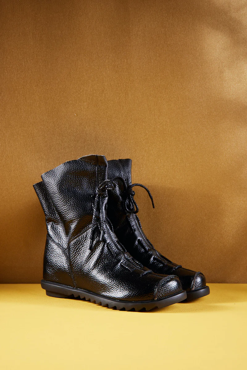 Rumour Has It | Liberty Leather Combat Boots - Black - Image 2