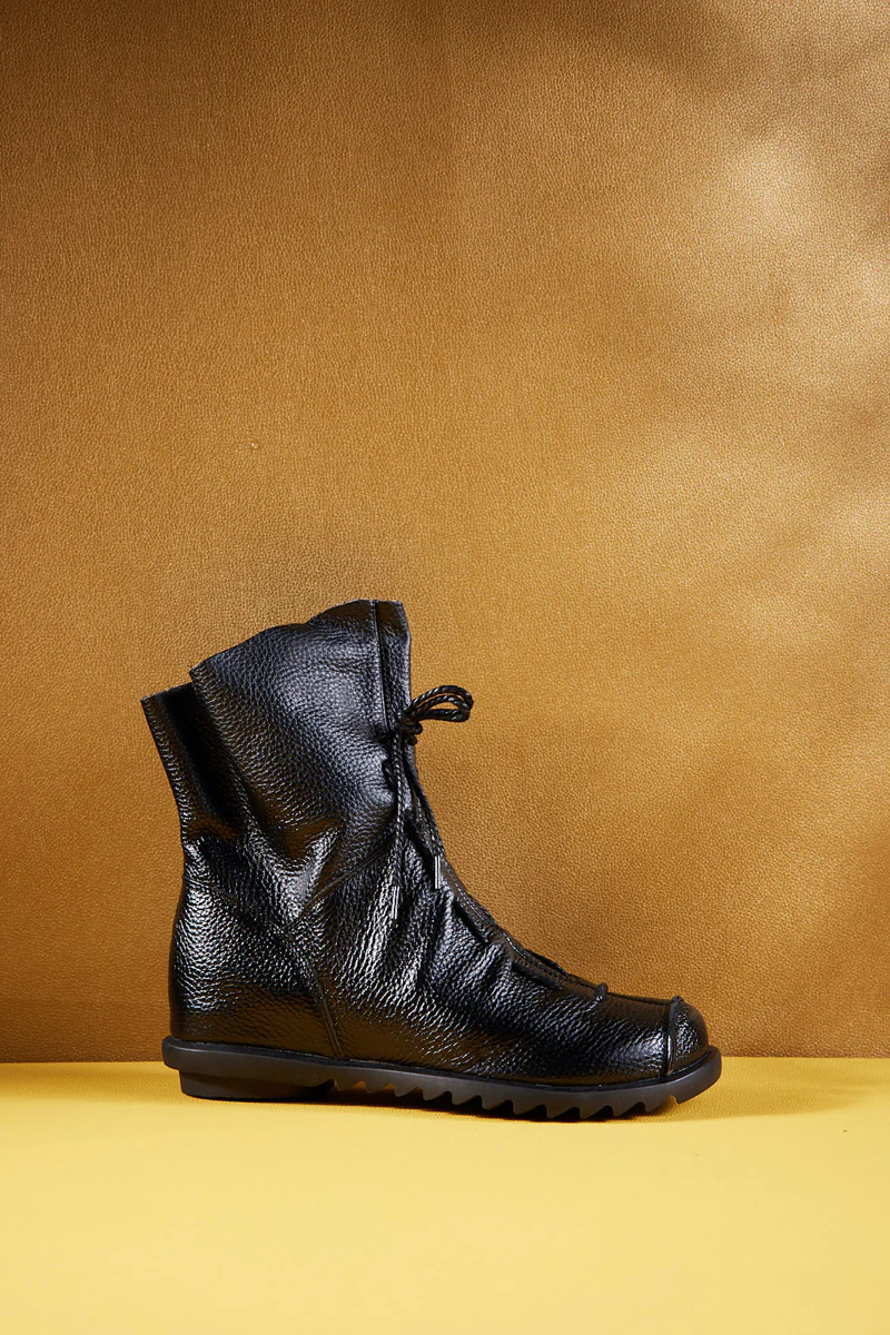 Rumour Has It | Liberty Leather Combat Boots - Black - Image 3