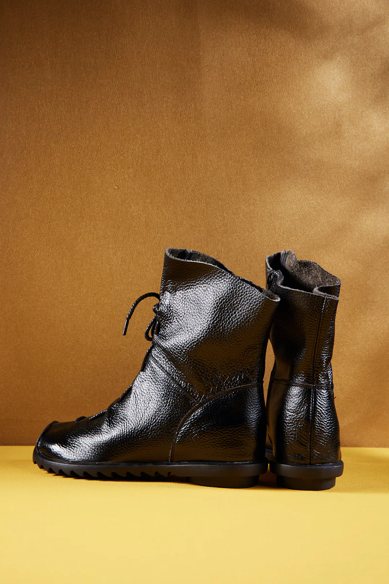 Rumour Has It | Liberty Leather Combat Boots - Black - Image 4
