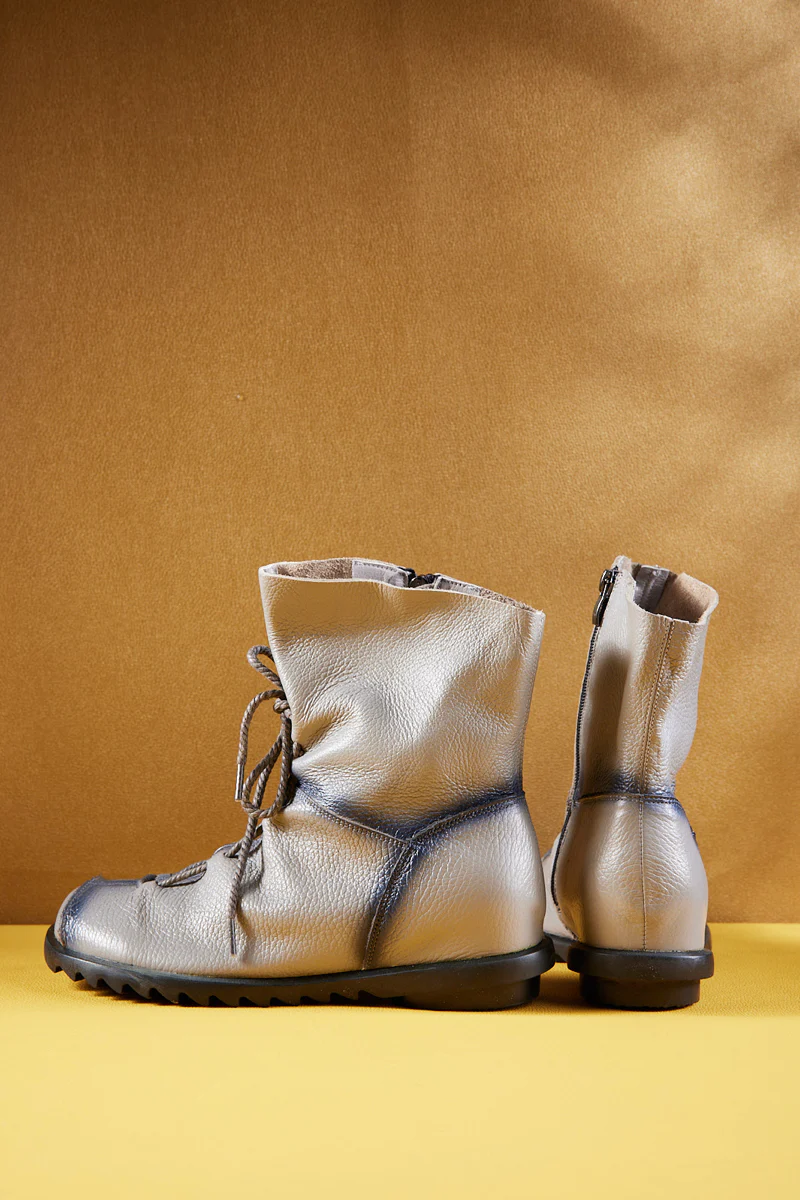Rumour Has It | Liberty Leather Combat Boots - Grey - Image 10