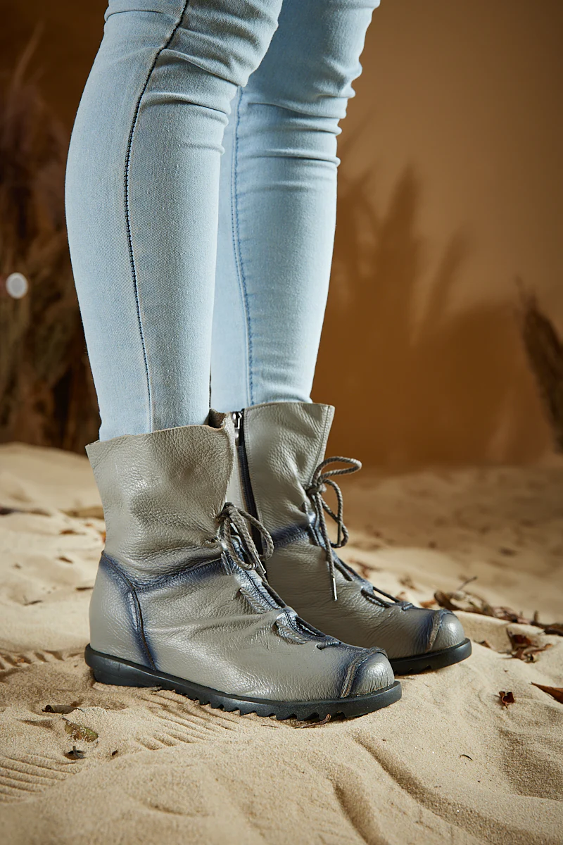 Rumour Has It | Liberty Leather Combat Boots - Grey - Image 2