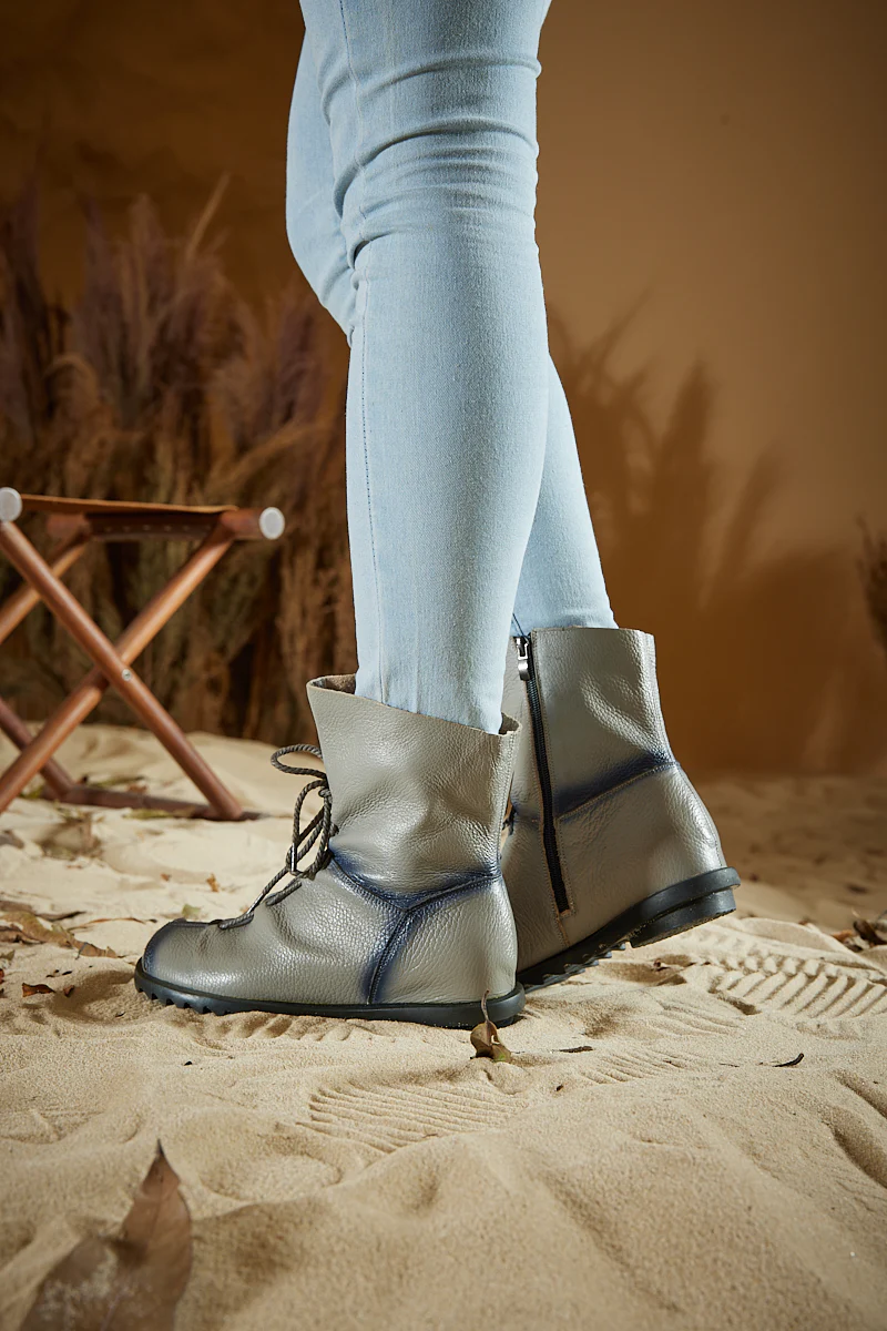 Rumour Has It | Liberty Leather Combat Boots - Grey - Image 4