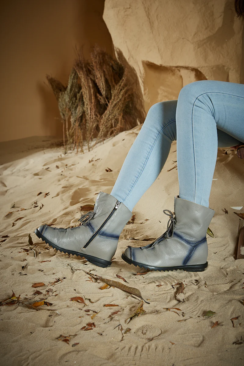 Rumour Has It | Liberty Leather Combat Boots - Grey - Image 6