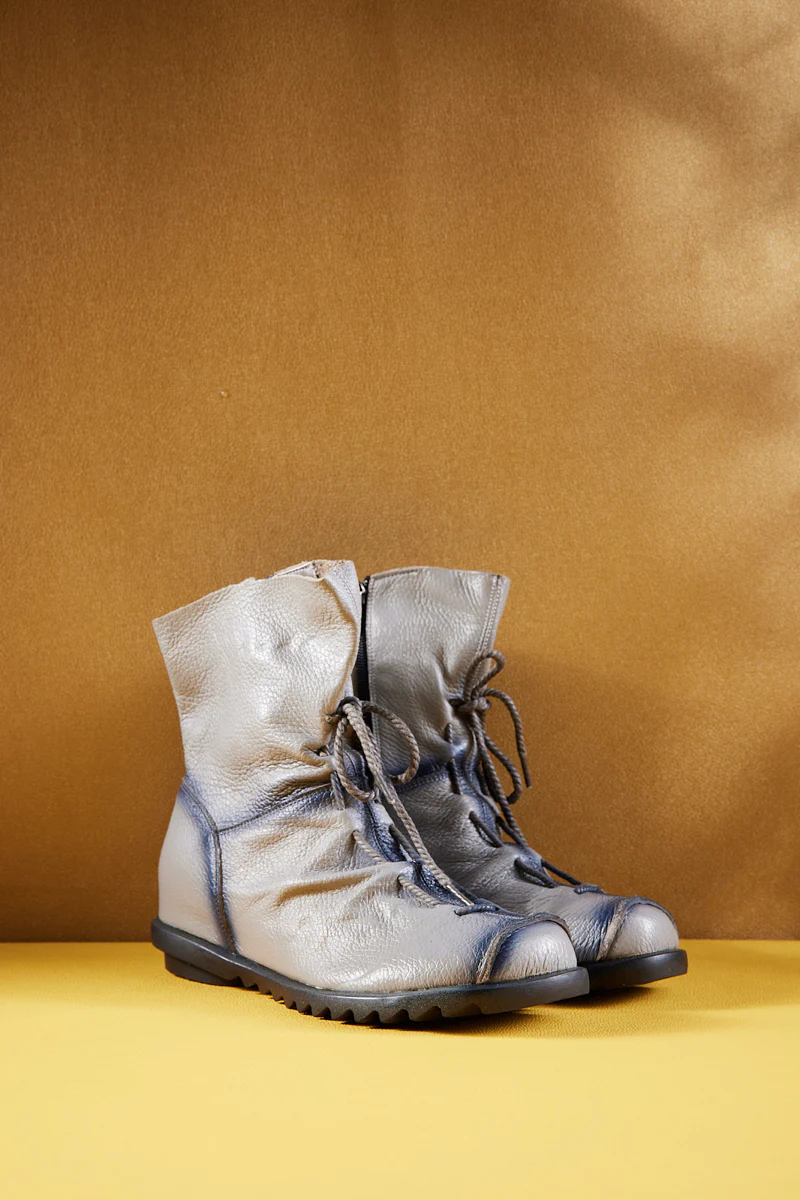 Rumour Has It | Liberty Leather Combat Boots - Grey - Image 7