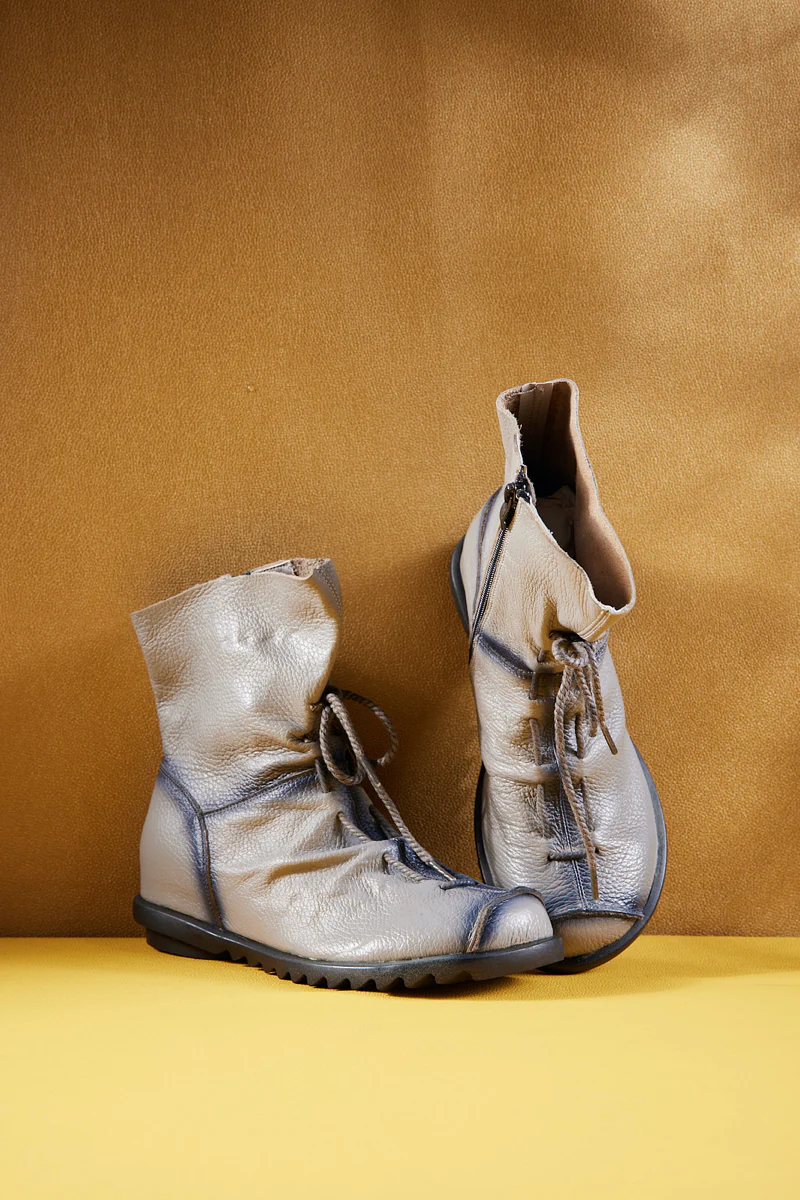 Rumour Has It | Liberty Leather Combat Boots - Grey - Image 8