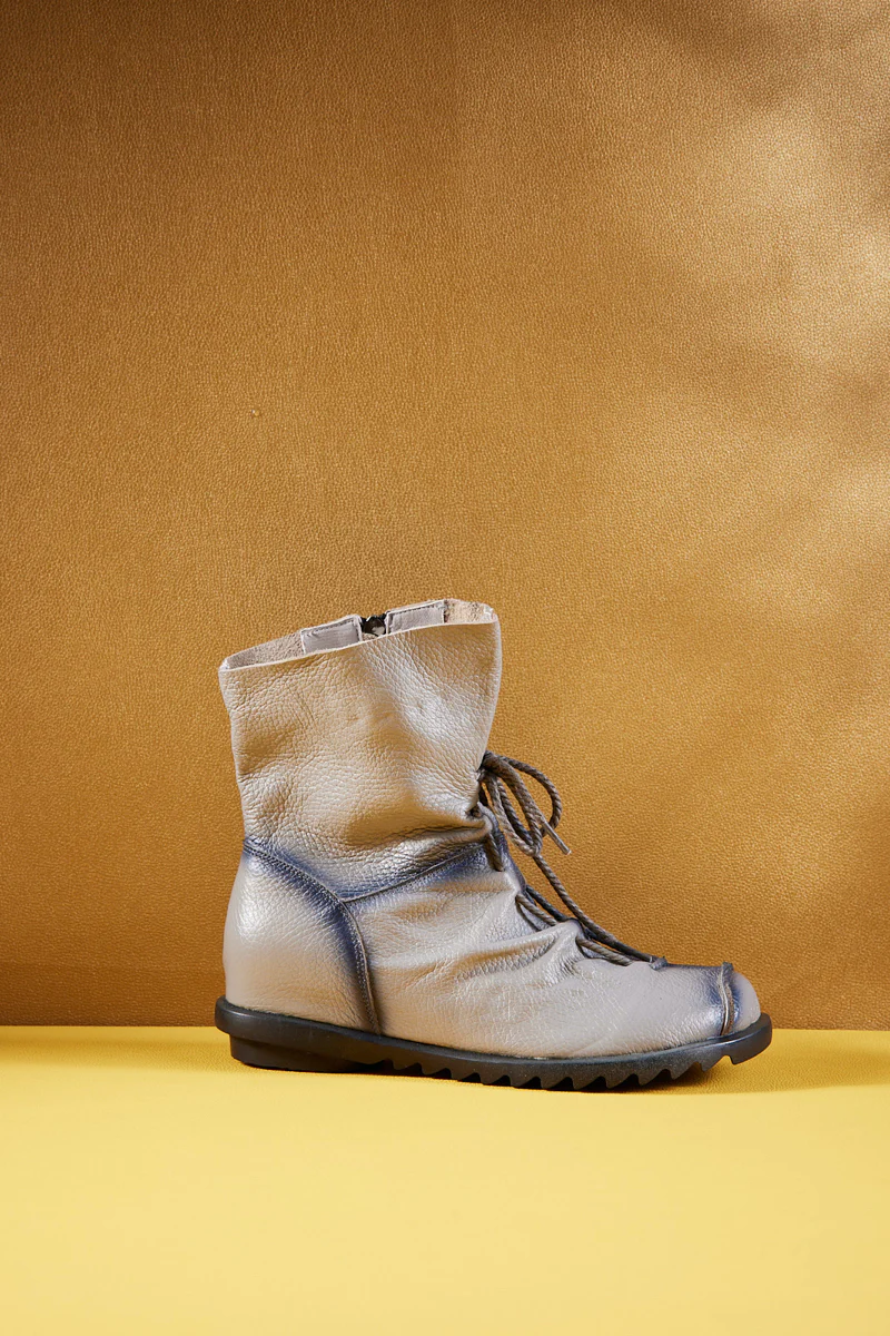 Rumour Has It | Liberty Leather Combat Boots - Grey - Image 9
