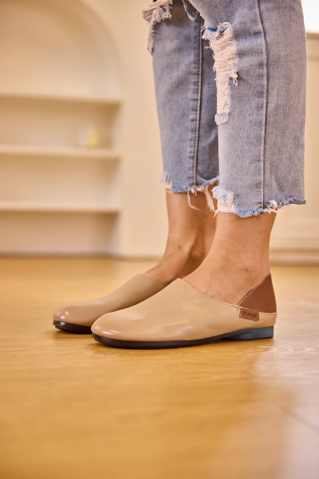 Rumour Has It | Livia Leather Flats - Taupe - Image 3