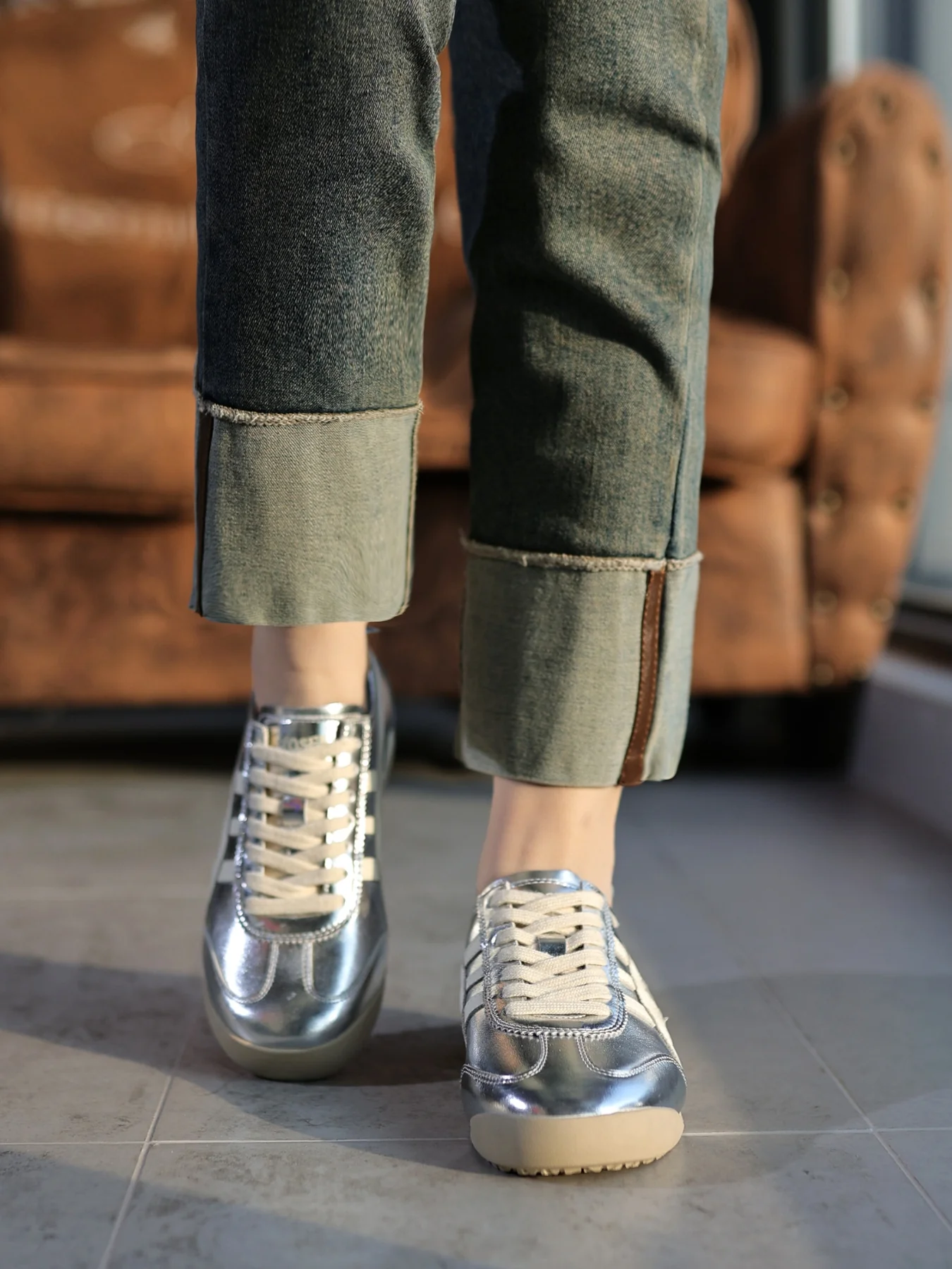 Rumour Has It | Maxine Contrast Strap Leather Sneaker - silver - Image 8