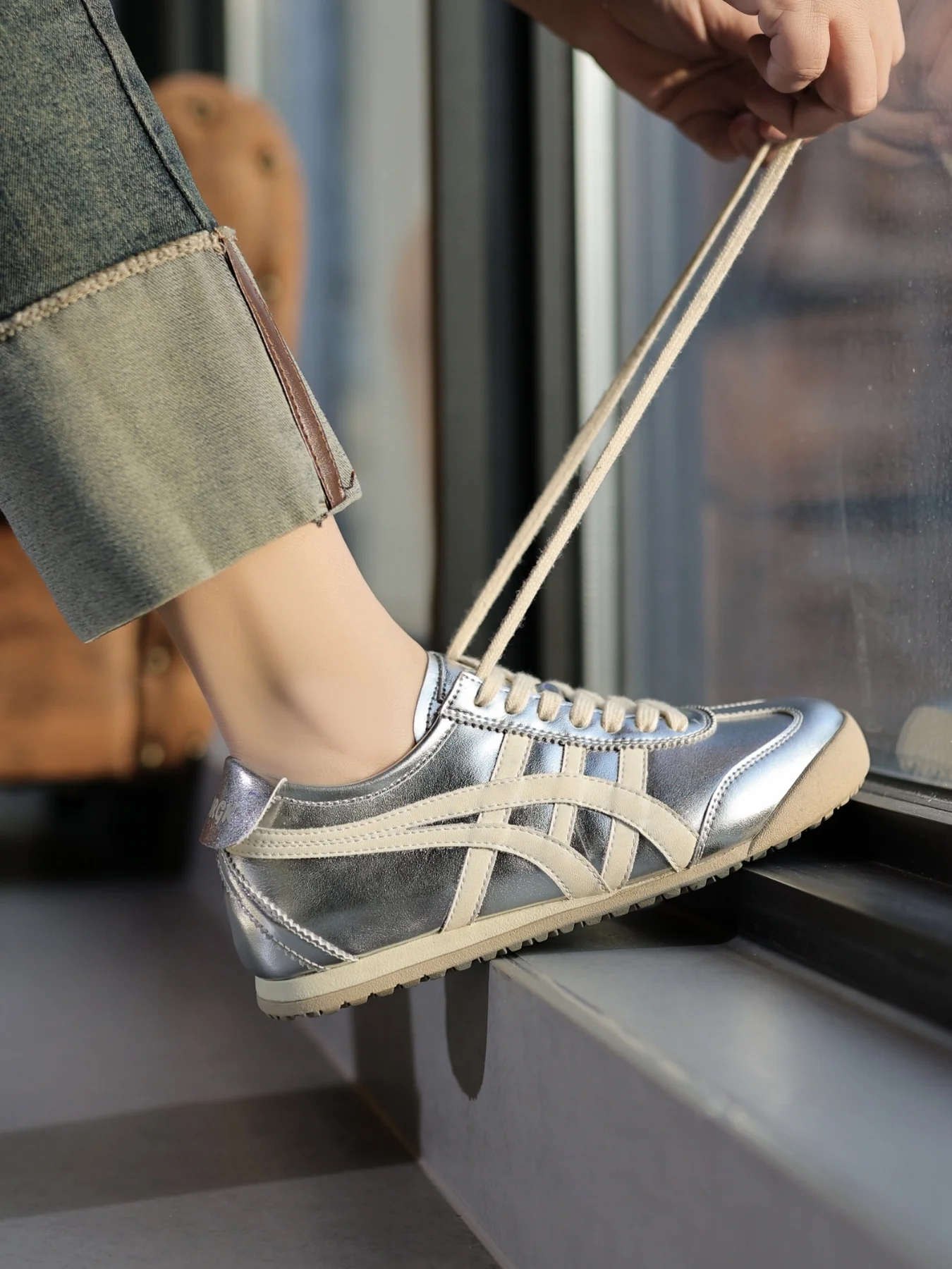 Rumour Has It | Maxine Contrast Strap Leather Sneaker - silver - Image 9
