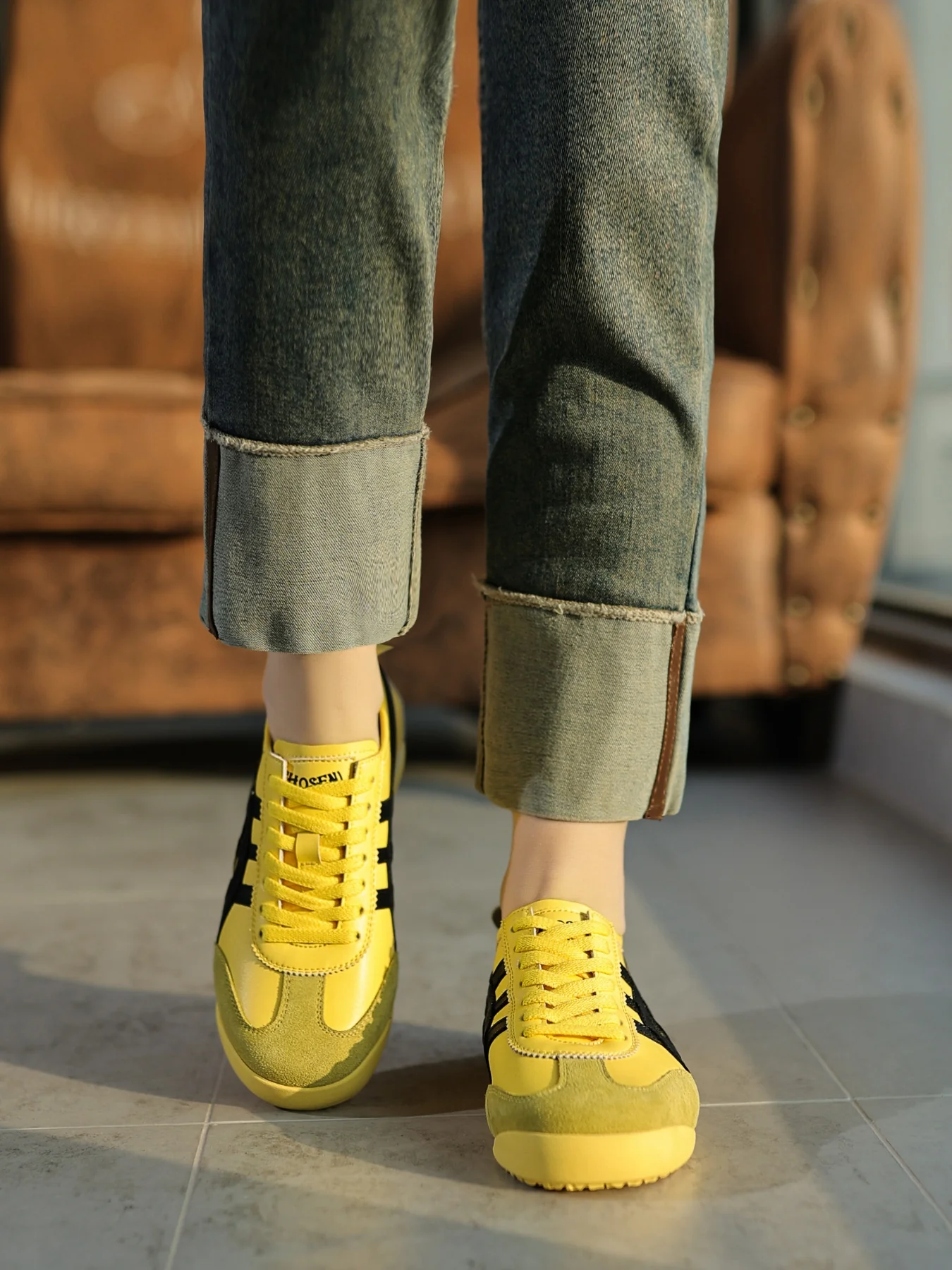 Rumour Has It | Maxine Contrast Strap Leather Sneaker - yellow - Image 8