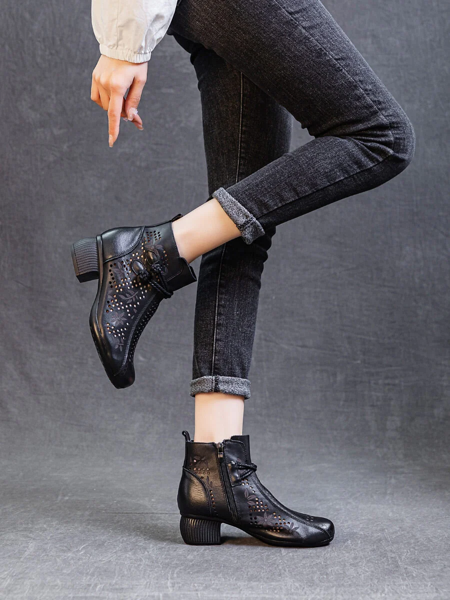 Rumour Has It | Mirina Perforated Leather Ankle Boot - black - Image 7
