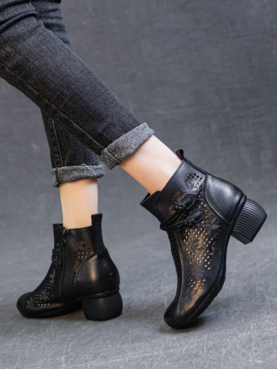 Rumour Has It | Mirina Perforated Leather Ankle Boot - black - Image 8