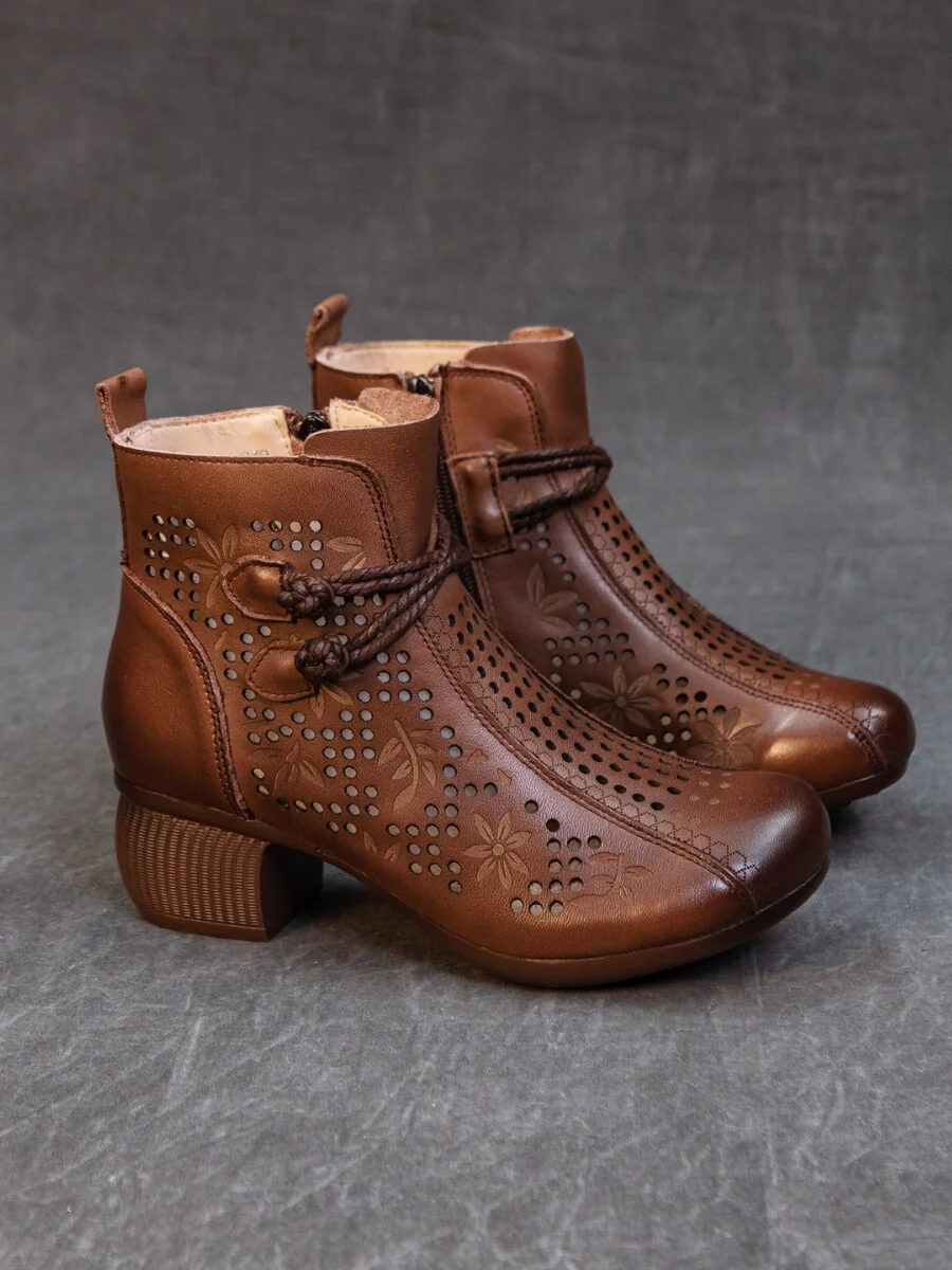 Rumour Has It | Mirina Perforated Leather Ankle Boot - brown - Image 2