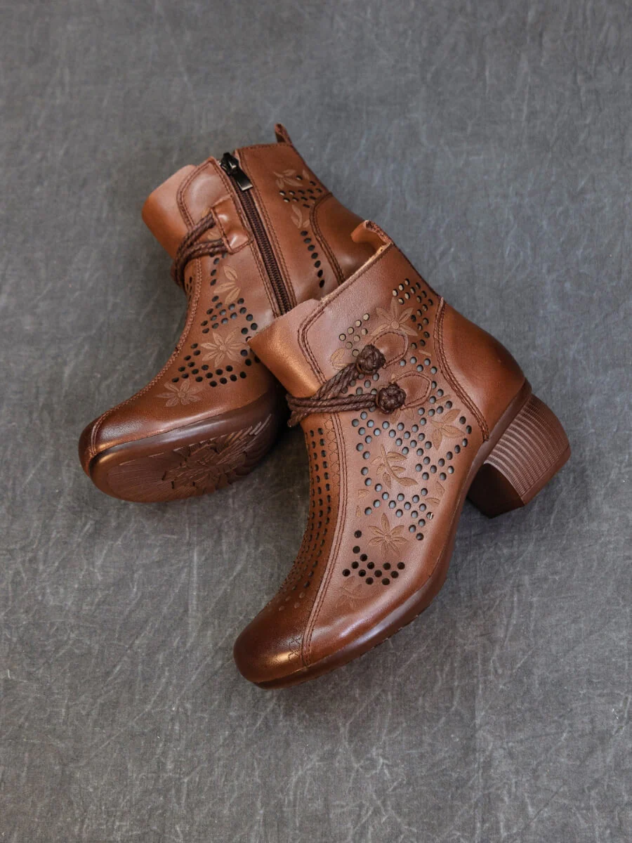 Rumour Has It | Mirina Perforated Leather Ankle Boot - brown - Image 3