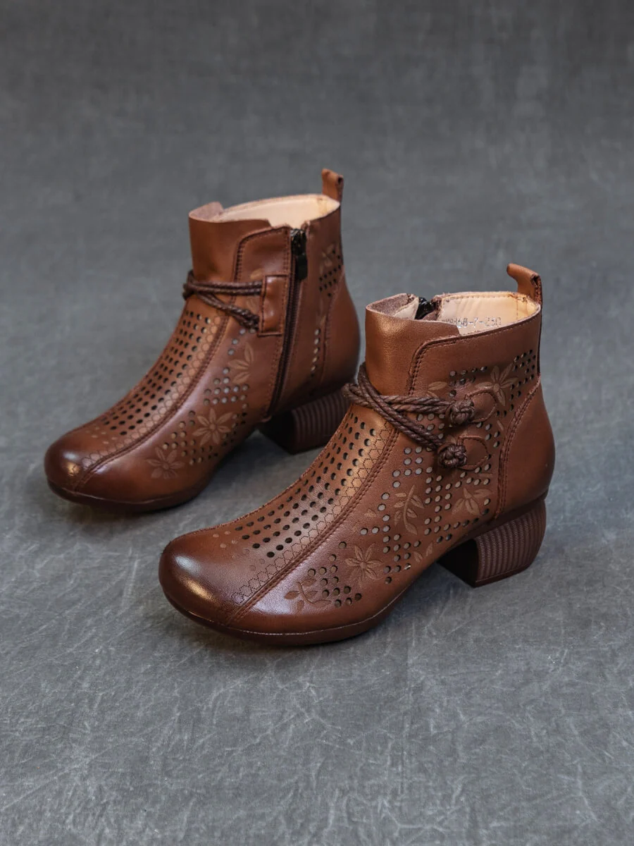 Rumour Has It | Mirina Perforated Leather Ankle Boot - brown - Image 4