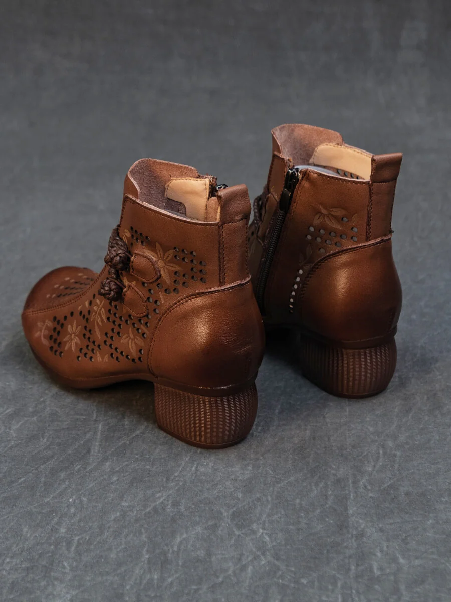 Rumour Has It | Mirina Perforated Leather Ankle Boot - brown - Image 5