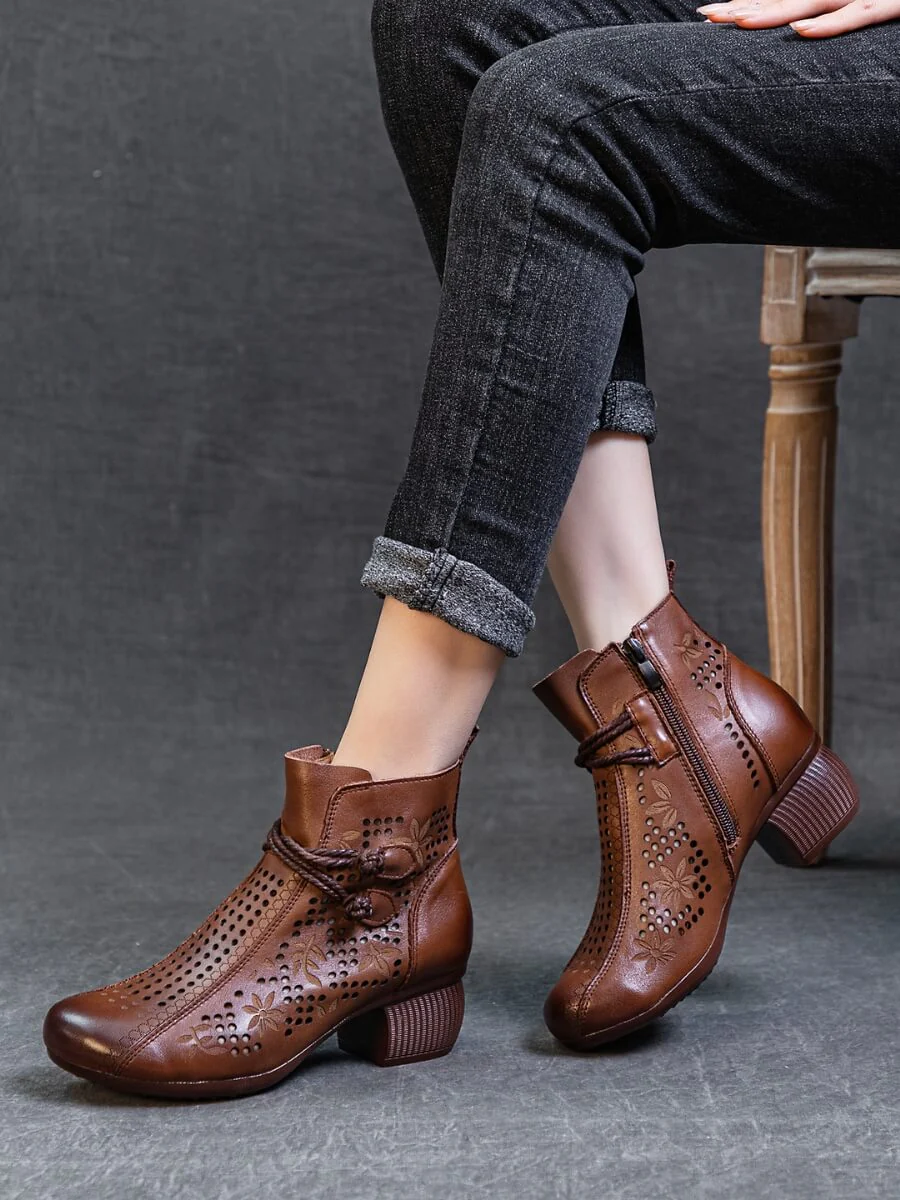 Rumour Has It | Mirina Perforated Leather Ankle Boot - brown - Image 6