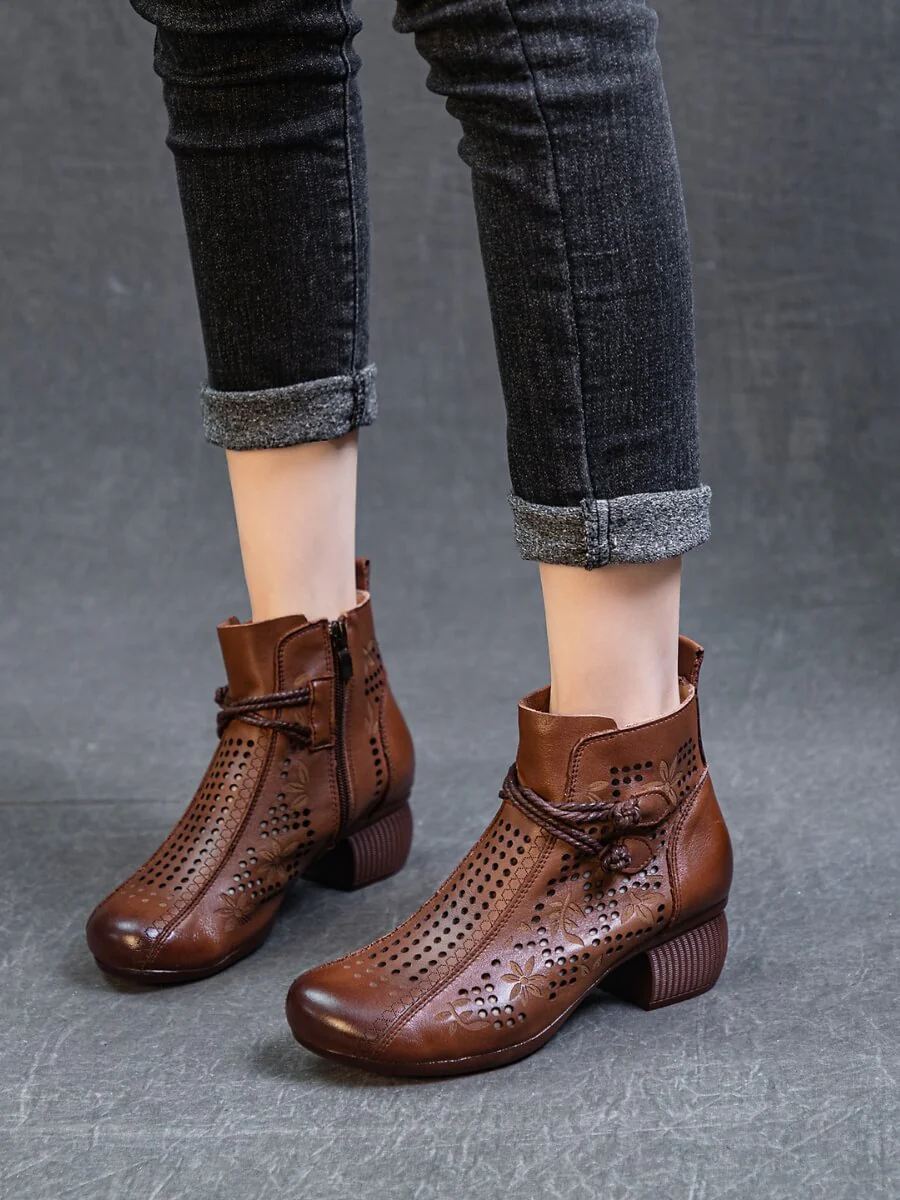 Rumour Has It | Mirina Perforated Leather Ankle Boot - brown - Image 7