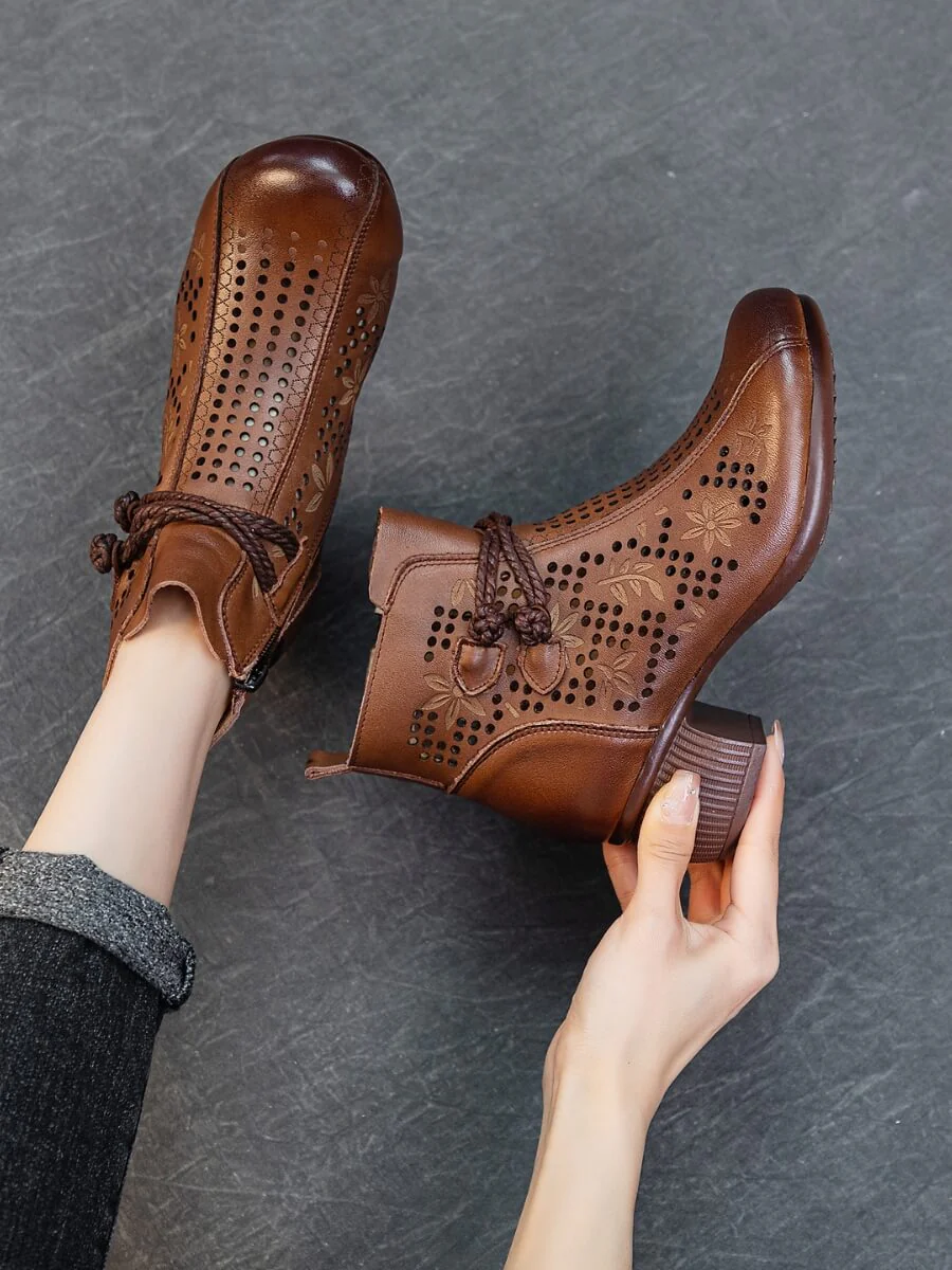 Rumour Has It | Mirina Perforated Leather Ankle Boot - brown - Image 8