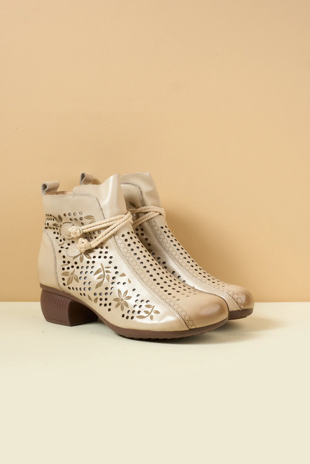 Rumour Has It | Mirina Perforated Leather Ankle Boot - cream - Image 10