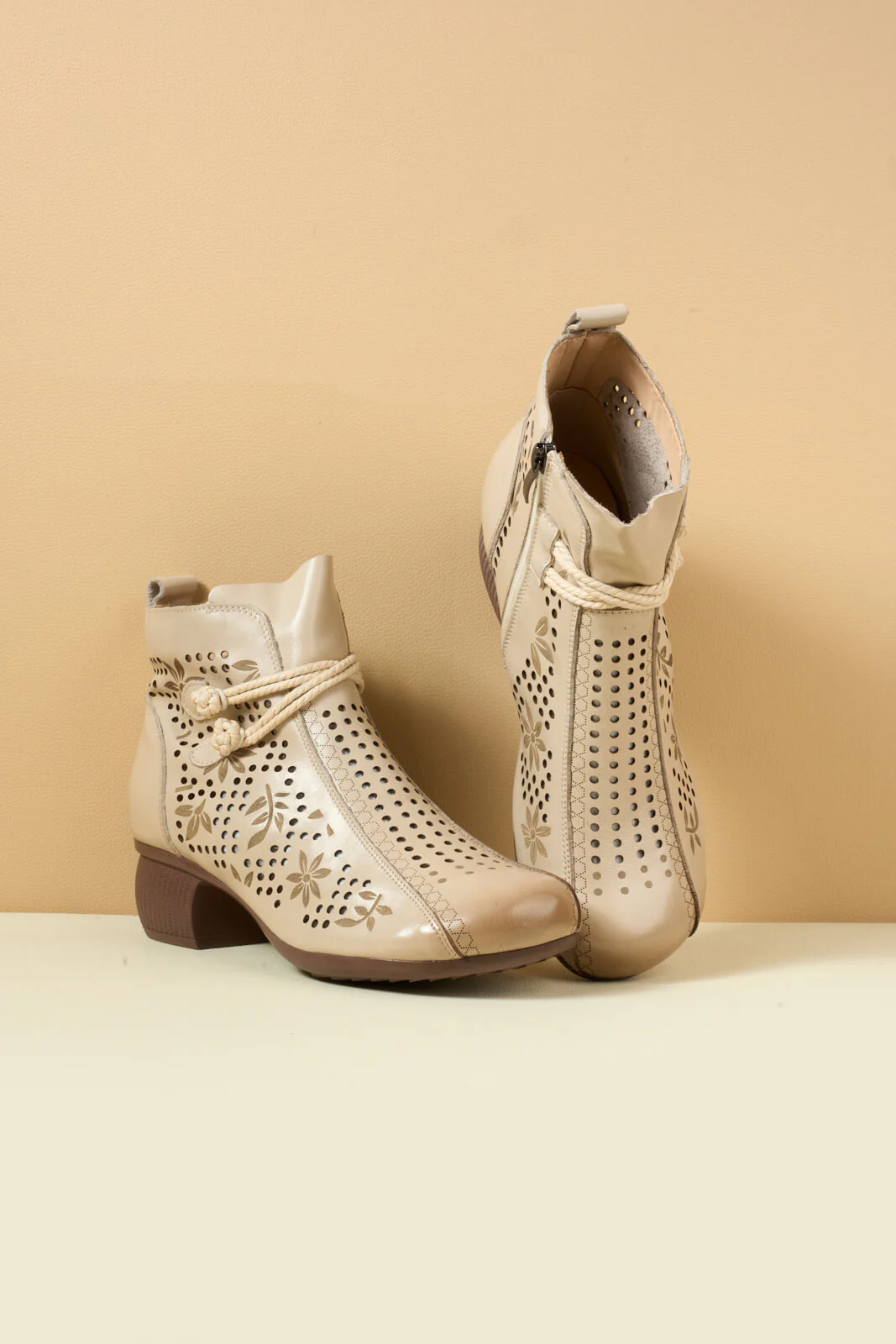Rumour Has It | Mirina Perforated Leather Ankle Boot - cream - Image 11