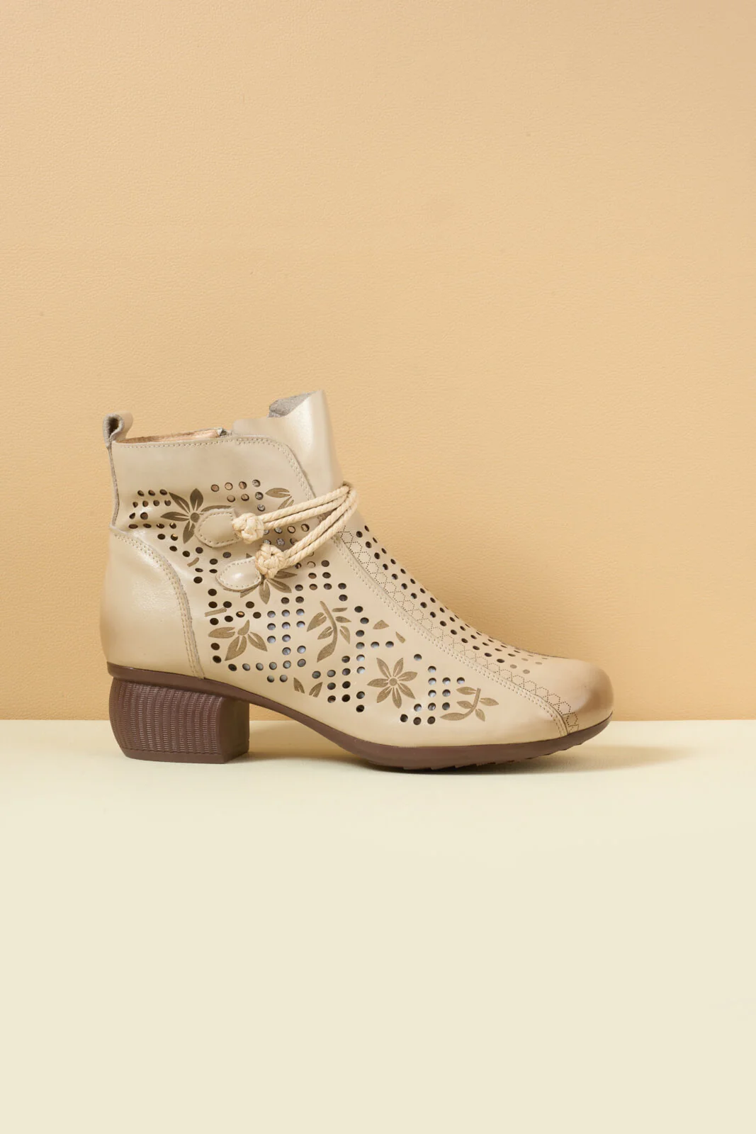 Rumour Has It | Mirina Perforated Leather Ankle Boot - cream - Image 12
