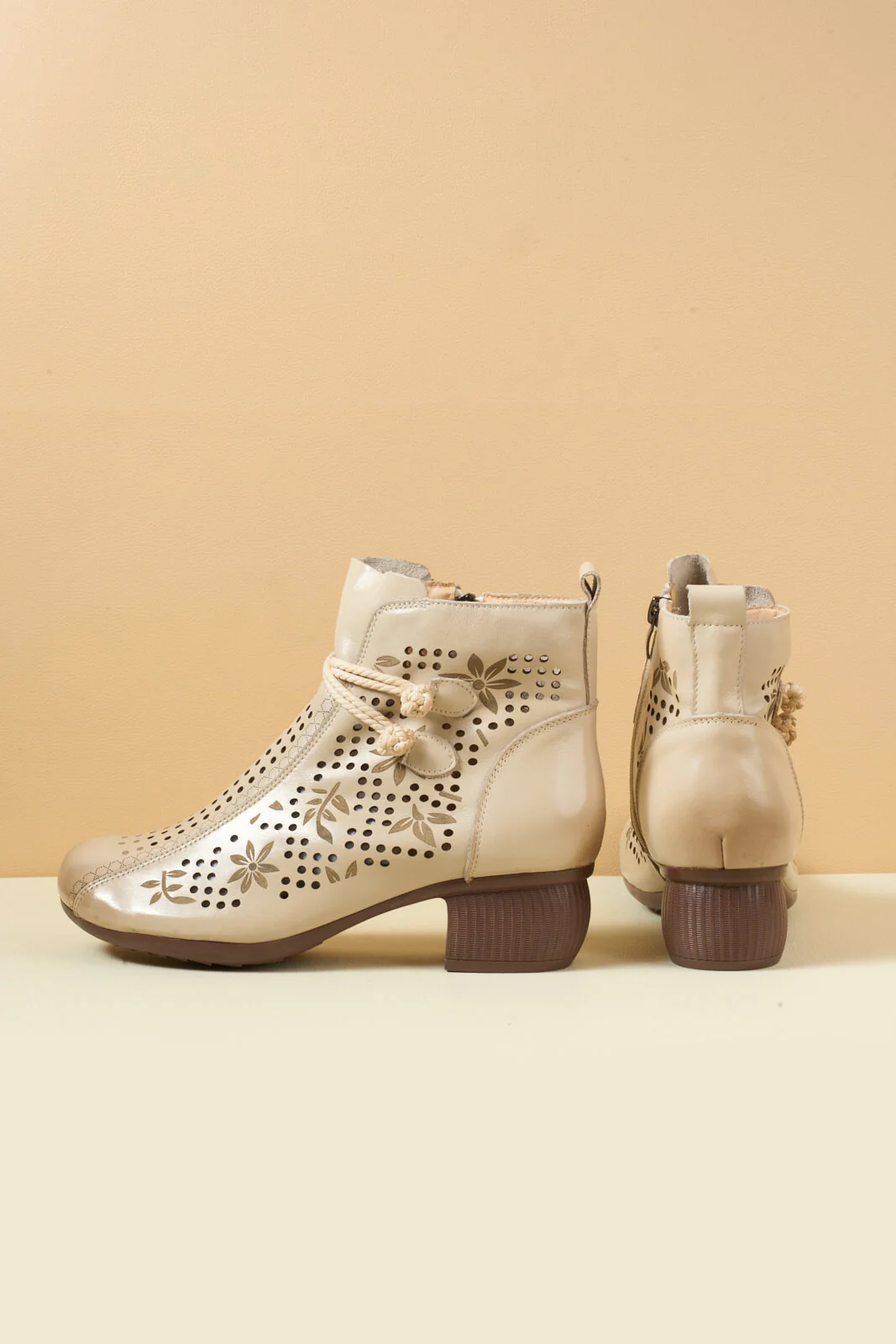 Rumour Has It | Mirina Perforated Leather Ankle Boot - cream - Image 13