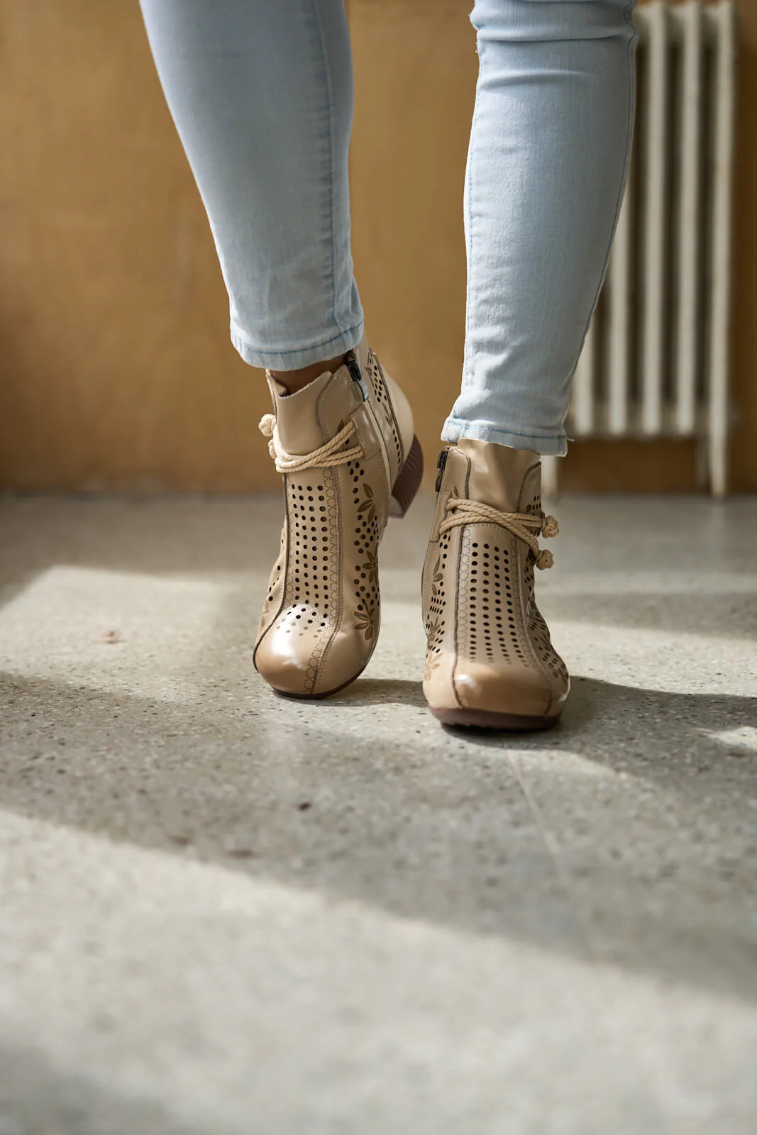 Rumour Has It | Mirina Perforated Leather Ankle Boot - cream - Image 2