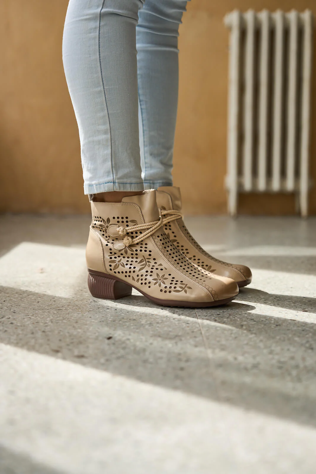 Rumour Has It | Mirina Perforated Leather Ankle Boot - cream - Image 5