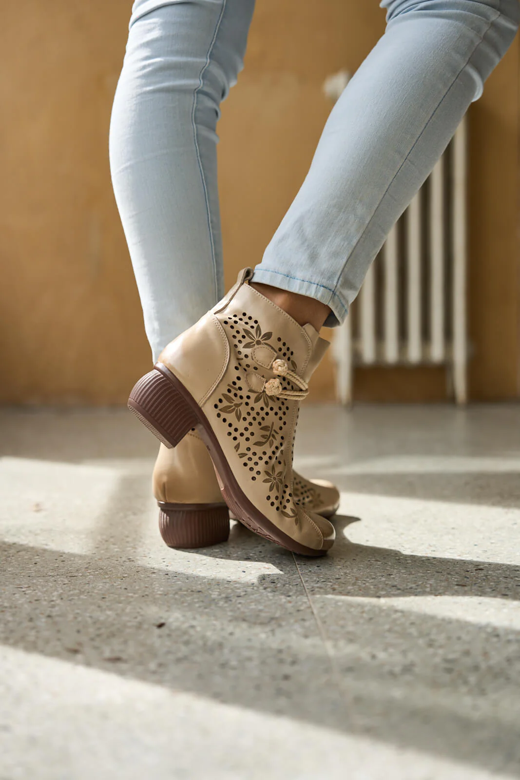 Rumour Has It | Mirina Perforated Leather Ankle Boot - cream - Image 7