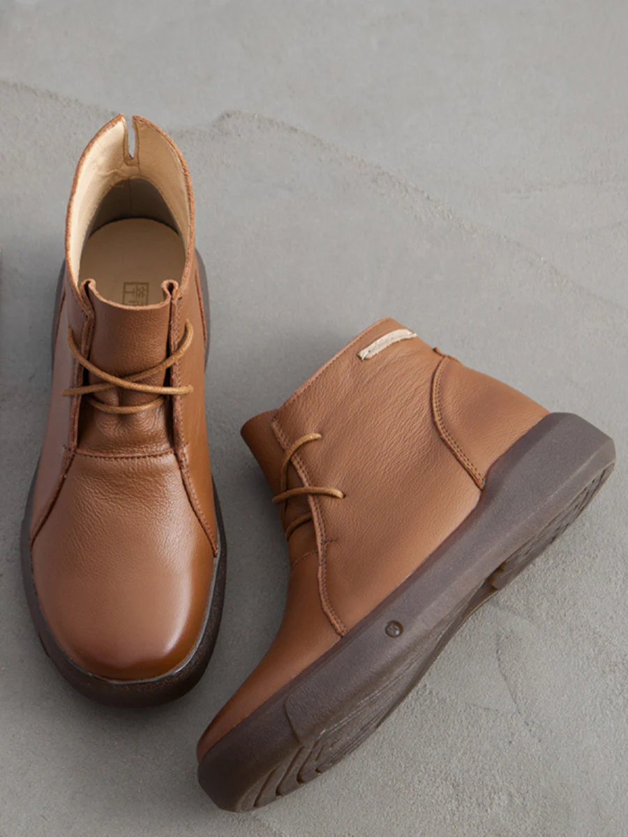 Rumour Has It | Modern Lace-Up Leather Ankle Boots - Brown - Image 2