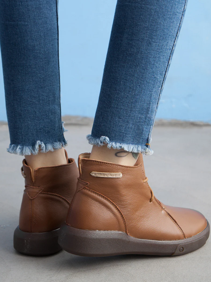 Rumour Has It | Modern Lace-Up Leather Ankle Boots - Brown - Image 4