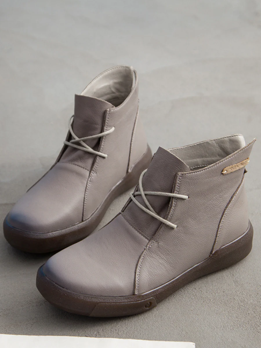 Rumour Has It | Modern Lace-Up Leather Ankle Boots - Grey - Image 2