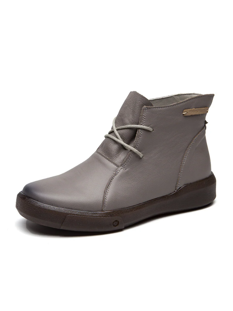 Rumour Has It | Modern Lace-Up Leather Ankle Boots - Grey - Image 3