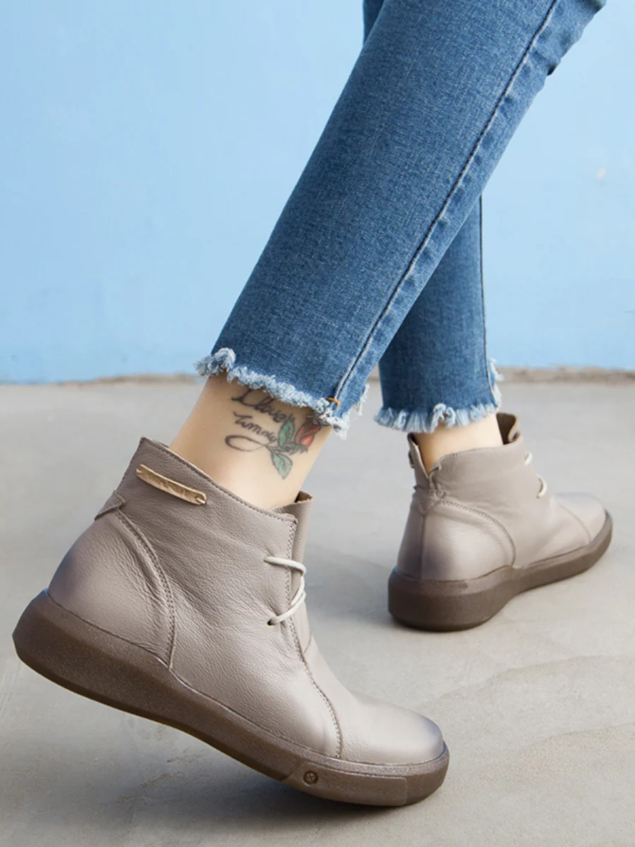 Rumour Has It | Modern Lace-Up Leather Ankle Boots - Grey - Image 4