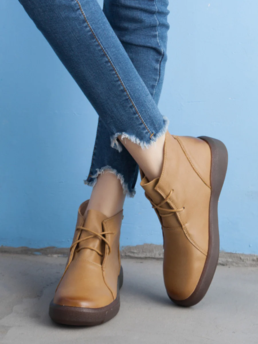 Rumour Has It | Modern Lace-Up Leather Ankle Boots - Tan - Image 2