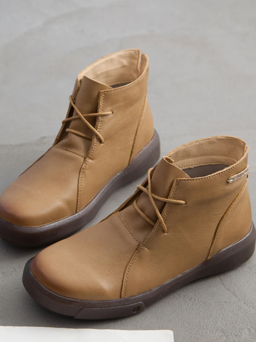 Rumour Has It | Modern Lace-Up Leather Ankle Boots - Tan - Image 3